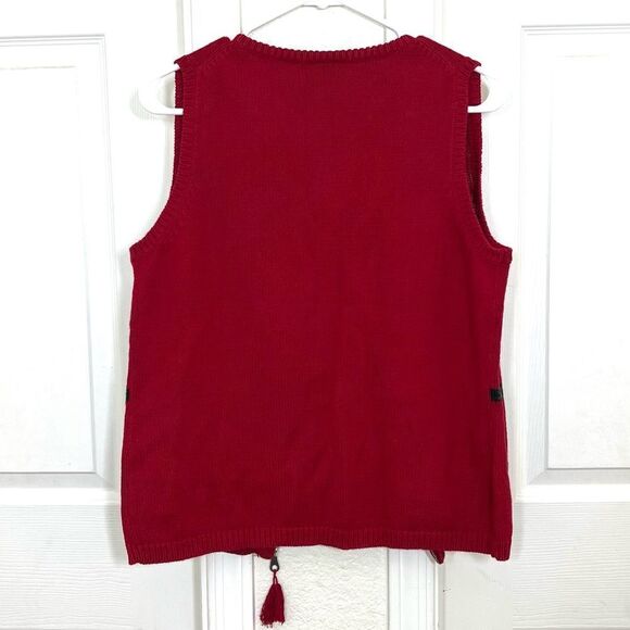 Liz Claiborne Vintage Christmas Sweater Vest Red Knit Embroidered Petite Large - Picture 2 of 12